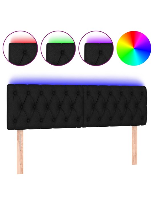 Čelo postele s LED černé 144 x 7 x 78/88 cm textil