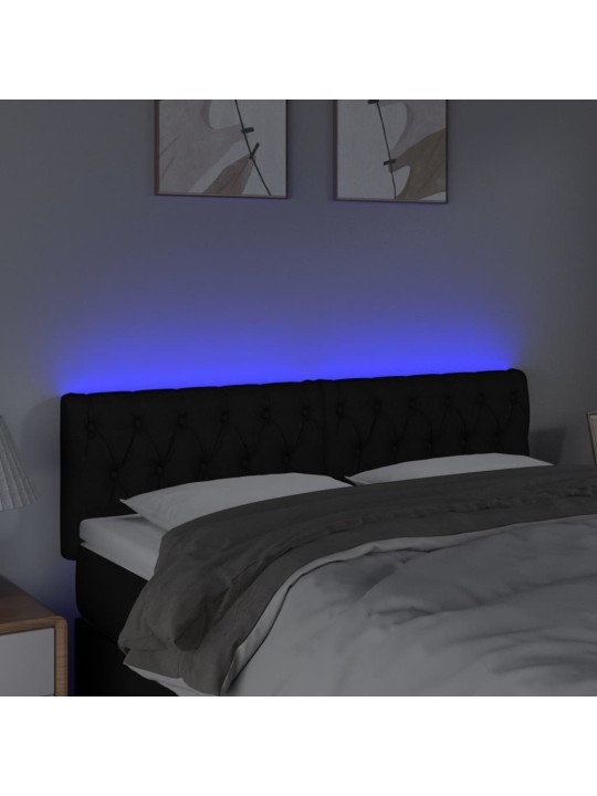 Čelo postele s LED černé 144 x 7 x 78/88 cm textil