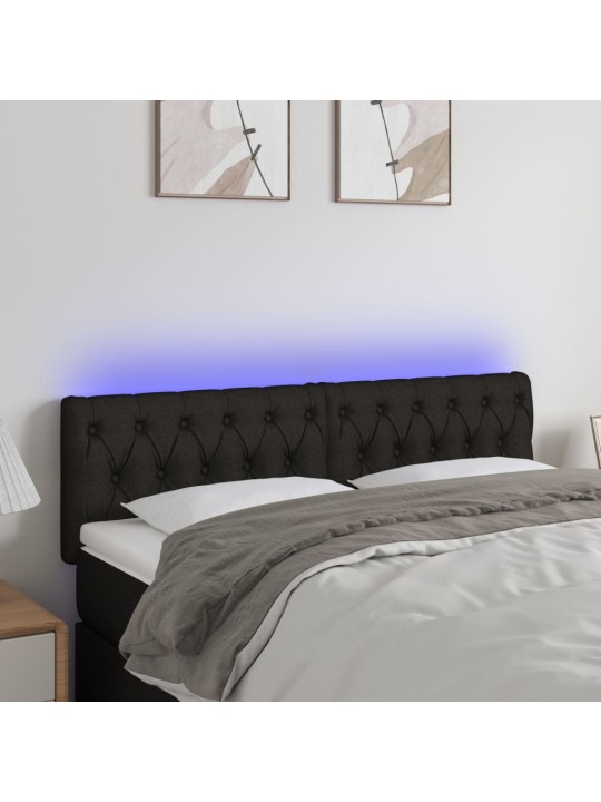 Čelo postele s LED černé 144 x 7 x 78/88 cm textil