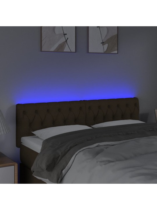 Čelo postele s LED tmavě hnědé 144 x 7 x 78/88 cm textil