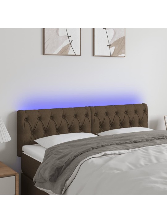 Čelo postele s LED tmavě hnědé 144 x 7 x 78/88 cm textil