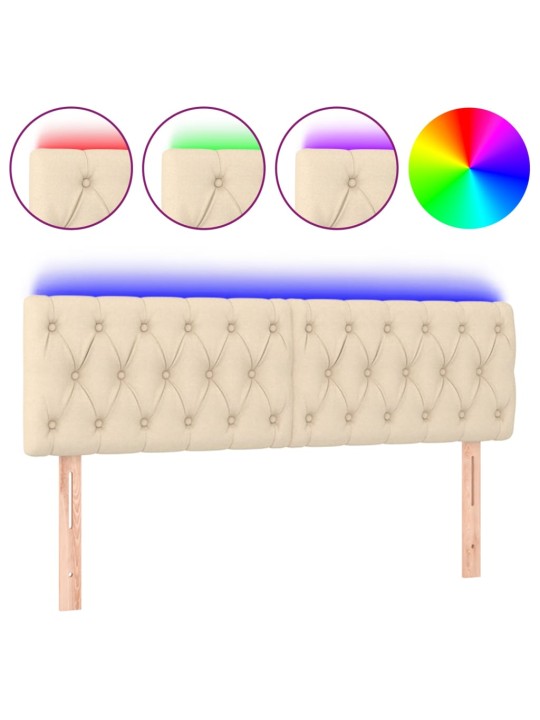 Čelo postele s LED krémové 144 x 7 x 78/88 cm textil