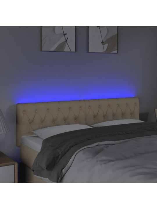 Čelo postele s LED krémové 144 x 7 x 78/88 cm textil