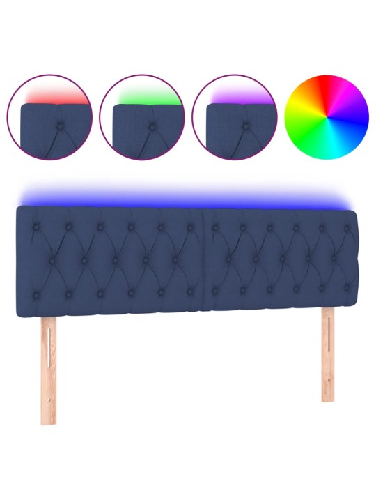 Čelo postele s LED modré 144 x 7 x 78/88 cm textil