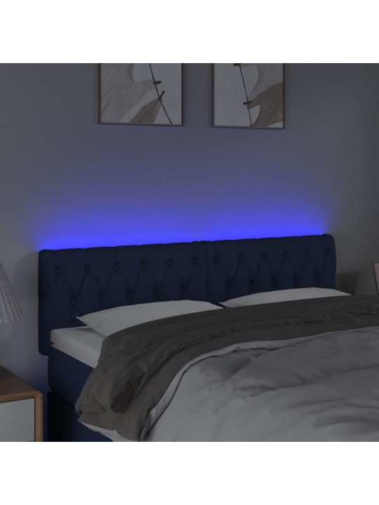 Čelo postele s LED modré 144 x 7 x 78/88 cm textil