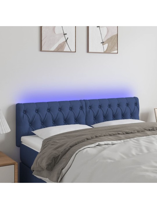 Čelo postele s LED modré 144 x 7 x 78/88 cm textil