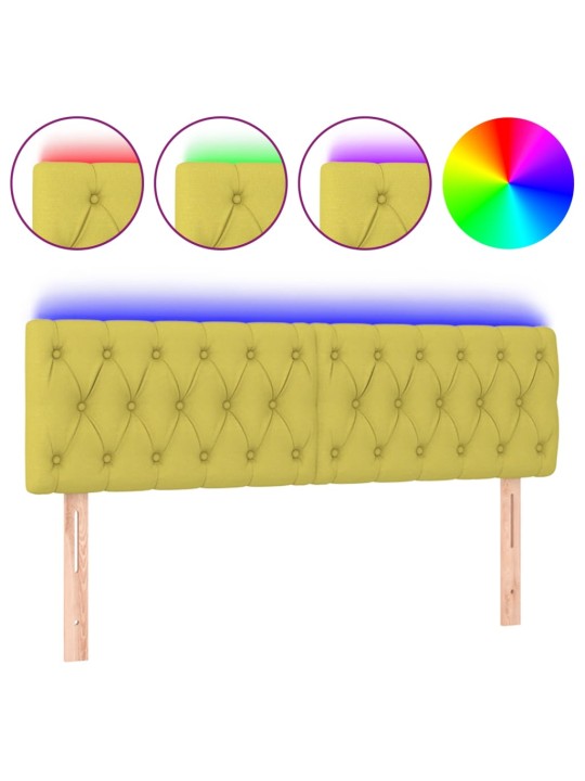 Čelo postele s LED zelené 144 x 7 x 78/88 cm textil