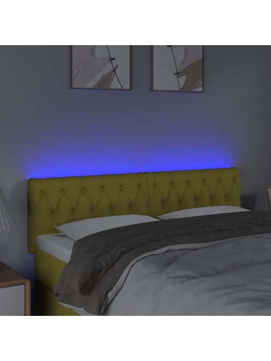 Čelo postele s LED zelené 144 x 7 x 78/88 cm textil