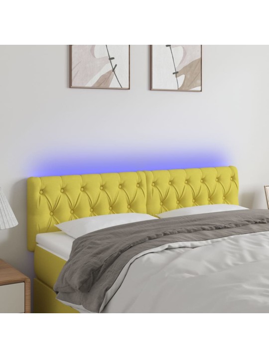 Čelo postele s LED zelené 144 x 7 x 78/88 cm textil