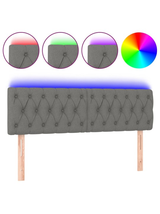 Čelo postele s LED tmavě šedé 160 x 7 x 78/88 cm textil