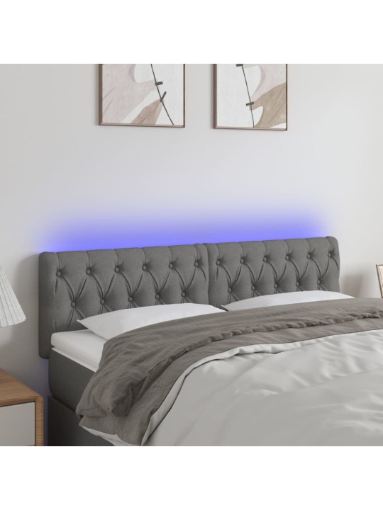Čelo postele s LED tmavě šedé 160 x 7 x 78/88 cm textil