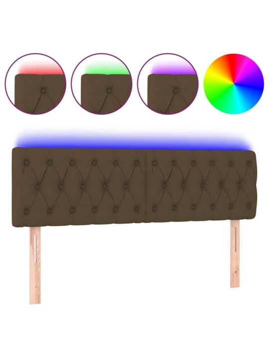 Čelo postele s led tmavě hnědé 160 x 7 x 78/88 cm textil