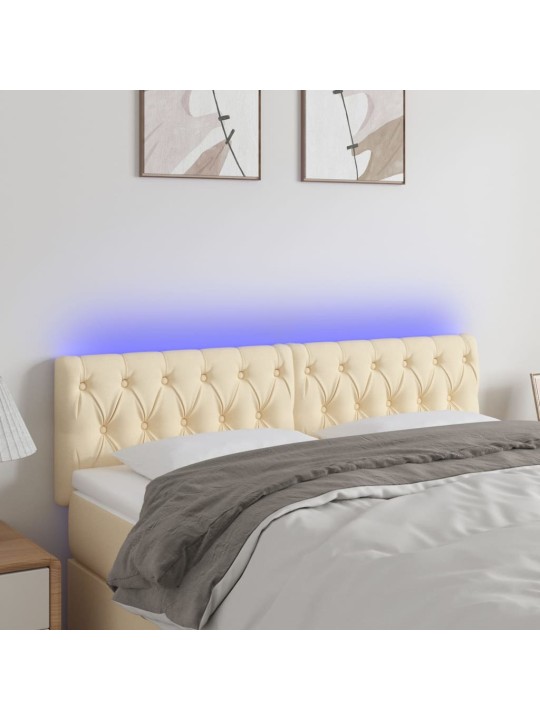 Čelo postele s LED krémové 160 x 7 x 78/88 cm textil