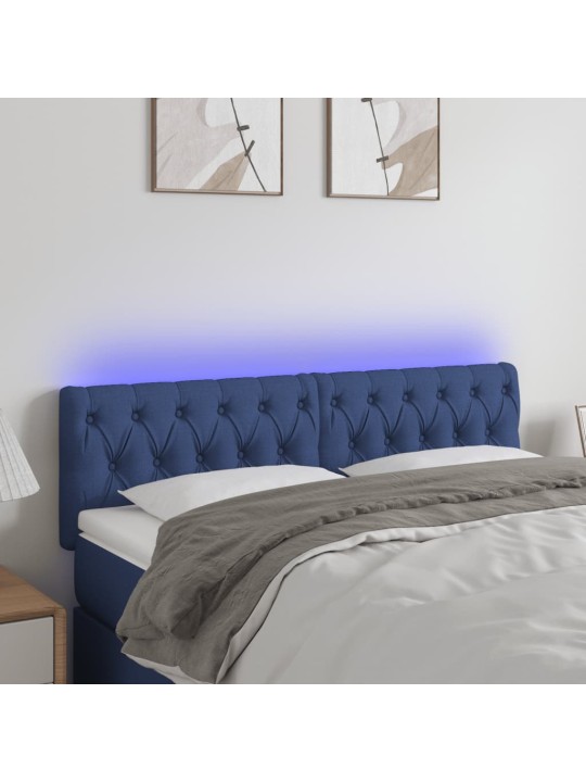 Čelo postele s LED modré 160 x 7 x 78/88 cm textil
