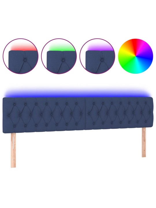 Čelo postele s LED modré 180 x 7 x 78/88 cm textil