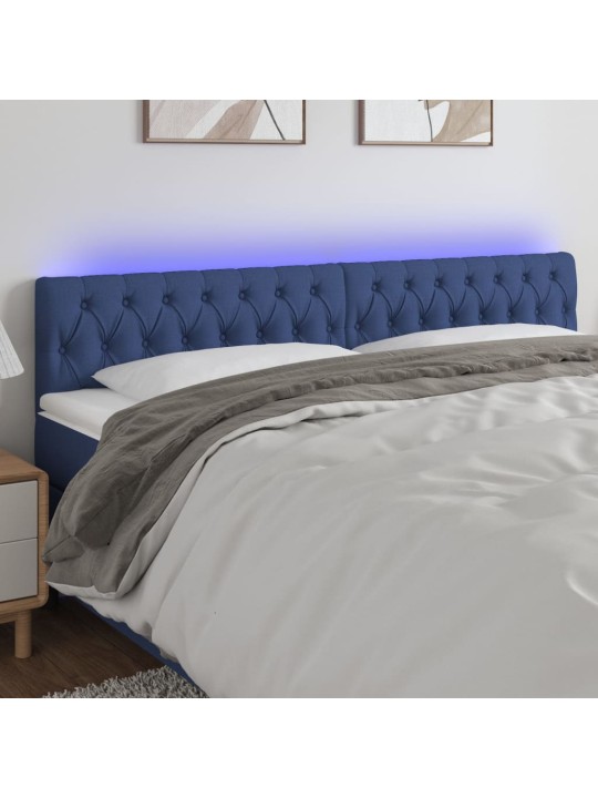 Čelo postele s LED modré 180 x 7 x 78/88 cm textil