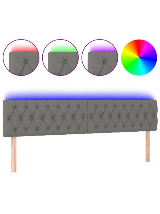 Čelo postele s LED tmavě šedé 200 x 7 x 78/88 cm textil