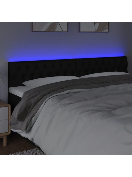 Čelo postele s LED černé 200 x 7 x 78/88 cm textil