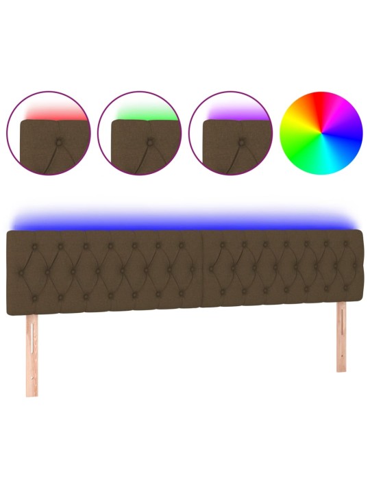 Čelo postele s LED tmavě hnědé 200 x 7 x 78/88 cm textil