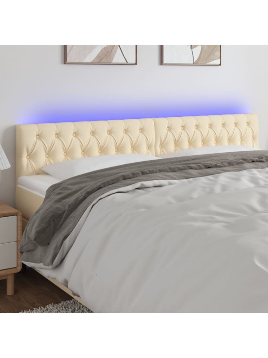 Čelo postele s LED krémové 200 x 7 x 78/88 cm textil