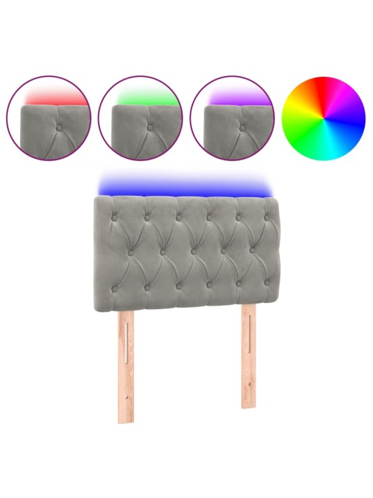 Čelo postele s LED světle šedé 80 x 7 x 78/88 cm samet
