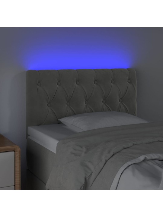 Čelo postele s LED světle šedé 80 x 7 x 78/88 cm samet