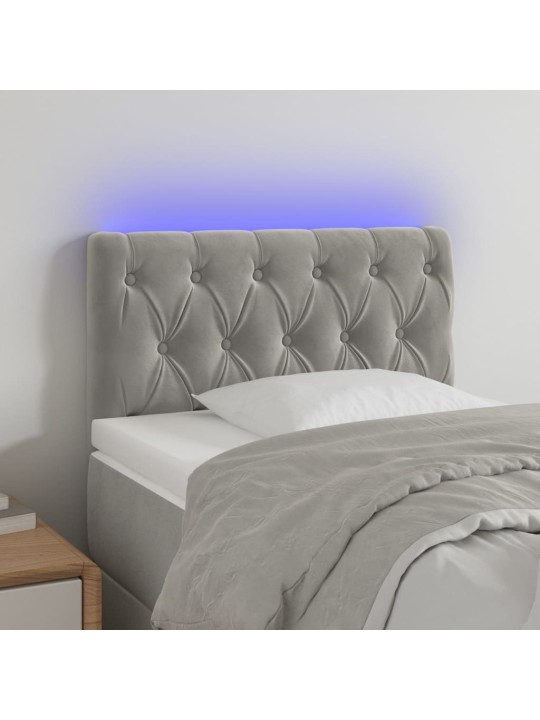 Čelo postele s LED světle šedé 80 x 7 x 78/88 cm samet