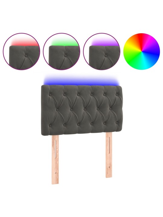 Čelo postele s LED tmavě šedé 80 x 7 x 78/88 cm samet