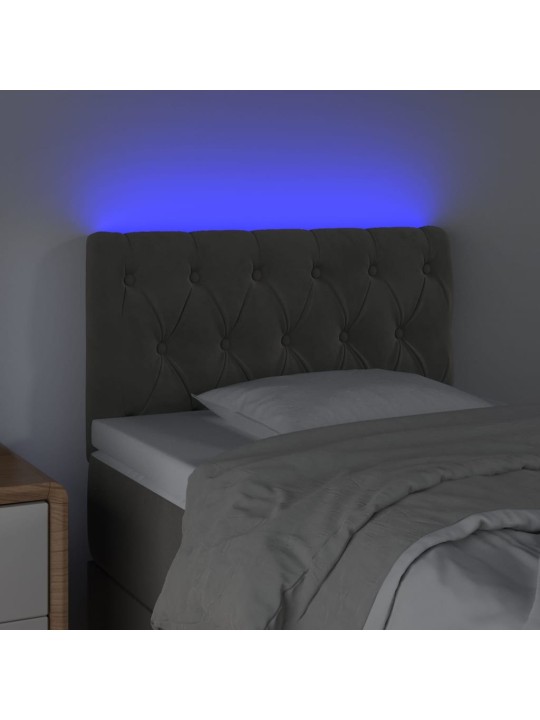 Čelo postele s LED tmavě šedé 80 x 7 x 78/88 cm samet