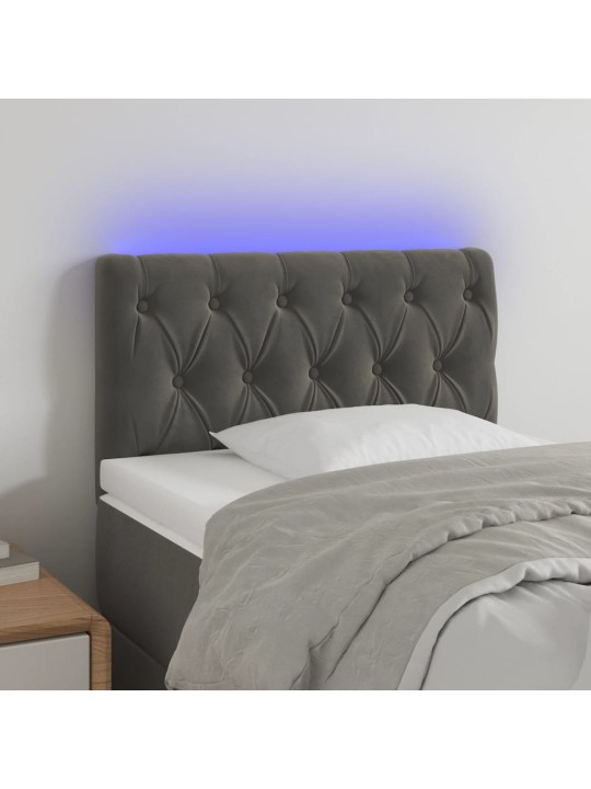 Čelo postele s LED tmavě šedé 80 x 7 x 78/88 cm samet
