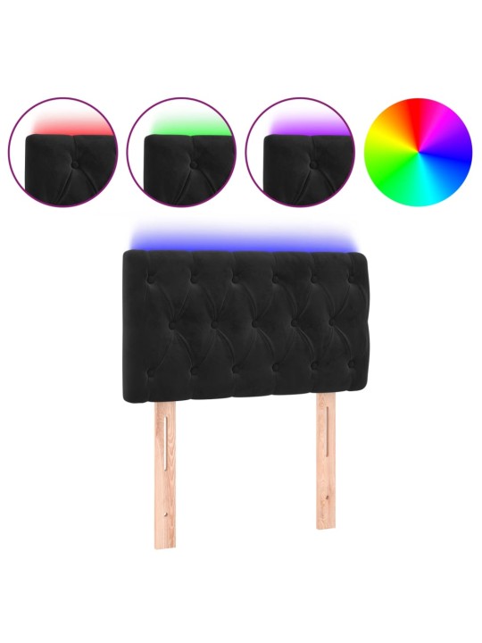 Čelo postele s LED černé 80 x 7 x 78/88 cm samet