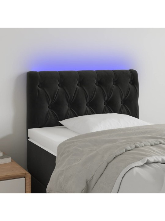Čelo postele s LED černé 80 x 7 x 78/88 cm samet
