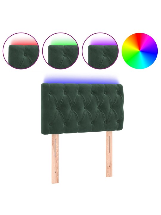 Čelo postele s LED tmavě zelené 80 x 7 x 78/88 cm samet