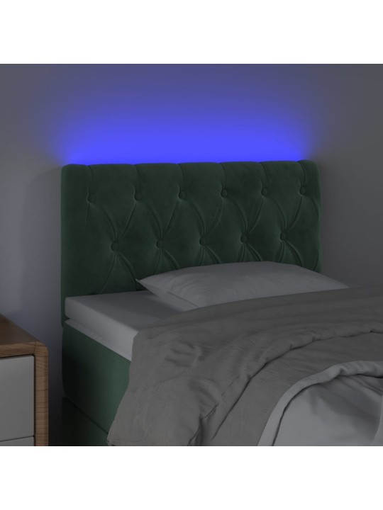 Čelo postele s LED tmavě zelené 80 x 7 x 78/88 cm samet