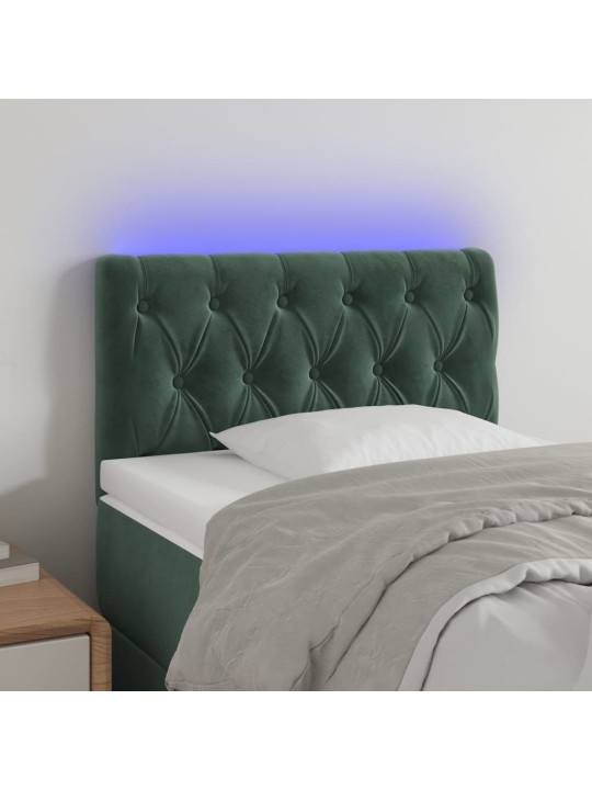 Čelo postele s LED tmavě zelené 80 x 7 x 78/88 cm samet
