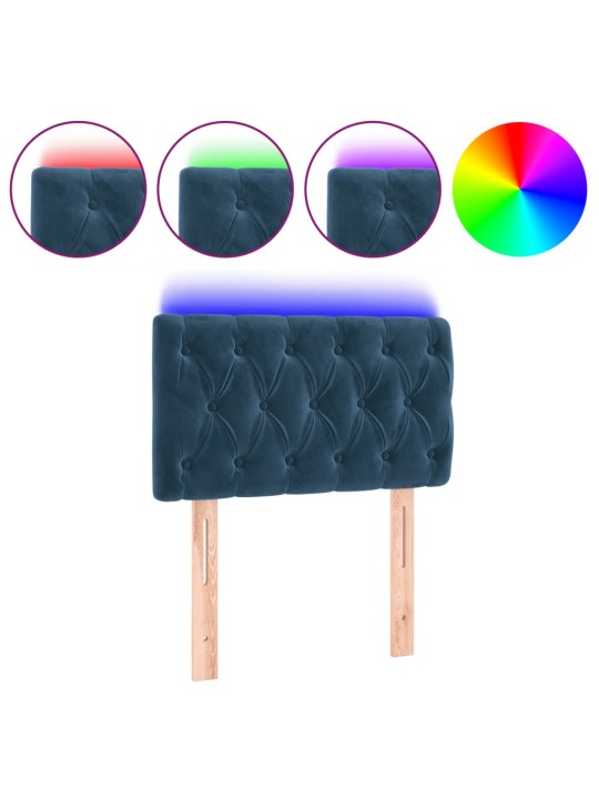 Čelo postele s LED tmavě modré 80 x 7 x 78/88 cm samet