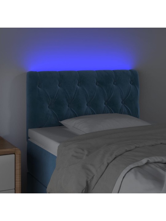 Čelo postele s LED tmavě modré 80 x 7 x 78/88 cm samet