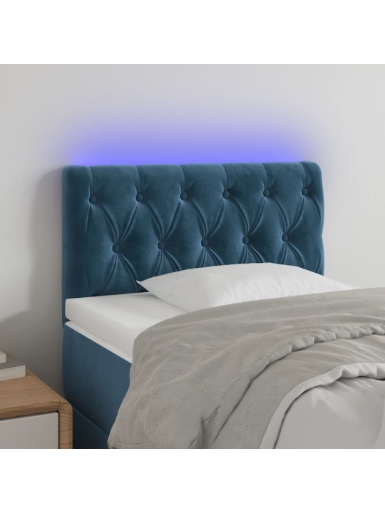 Čelo postele s LED tmavě modré 80 x 7 x 78/88 cm samet
