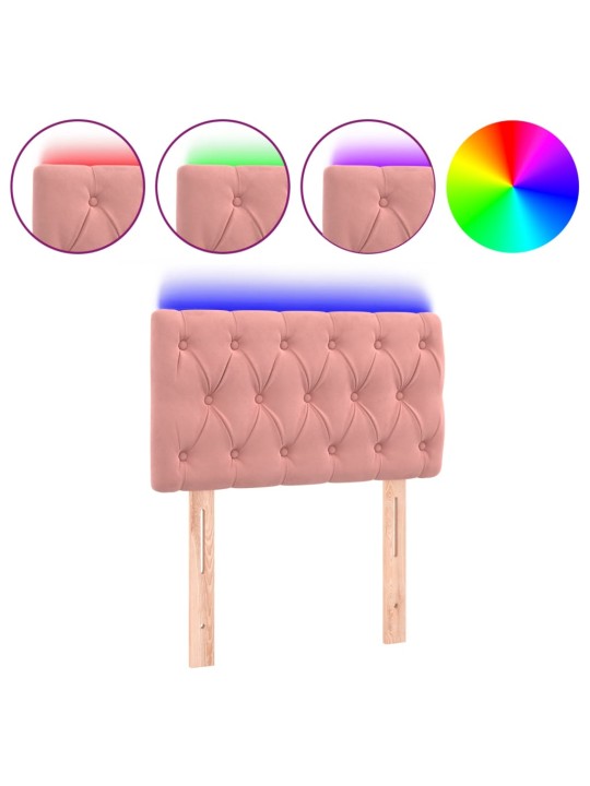 Čelo postele s led růžové 80 x 7 x 78/88 cm samet