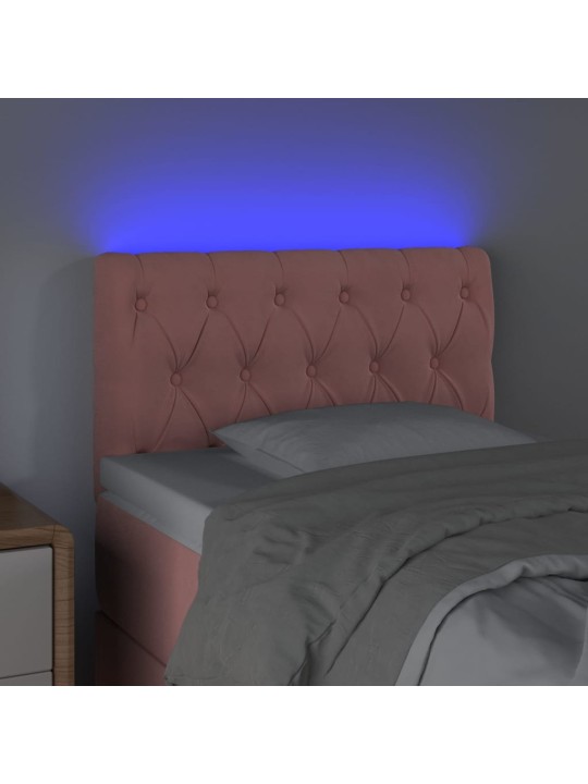 Čelo postele s led růžové 80 x 7 x 78/88 cm samet