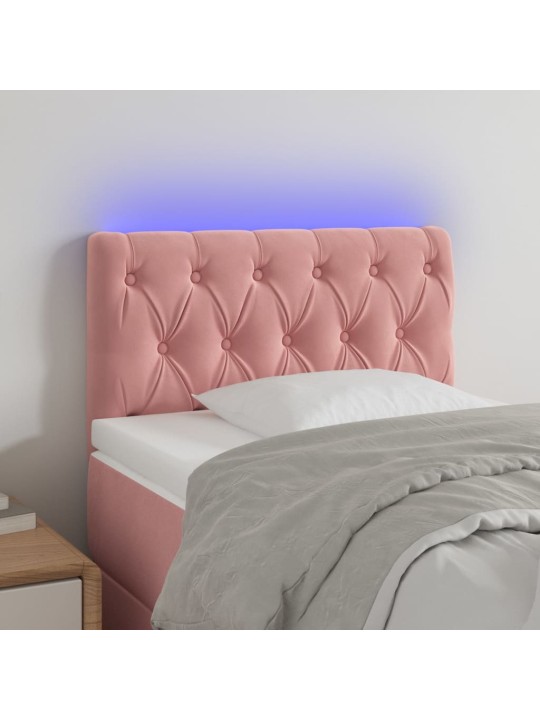 Čelo postele s led růžové 80 x 7 x 78/88 cm samet