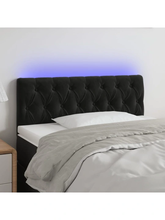 Čelo postele s LED černé 90 x 7 x 78/88 cm samet