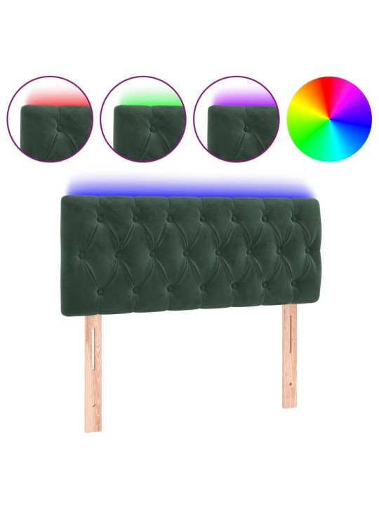 Čelo postele s led tmavě zelené 90 x 7 x 78/88 cm samet