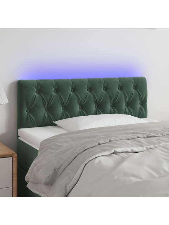 Čelo postele s led tmavě zelené 90 x 7 x 78/88 cm samet
