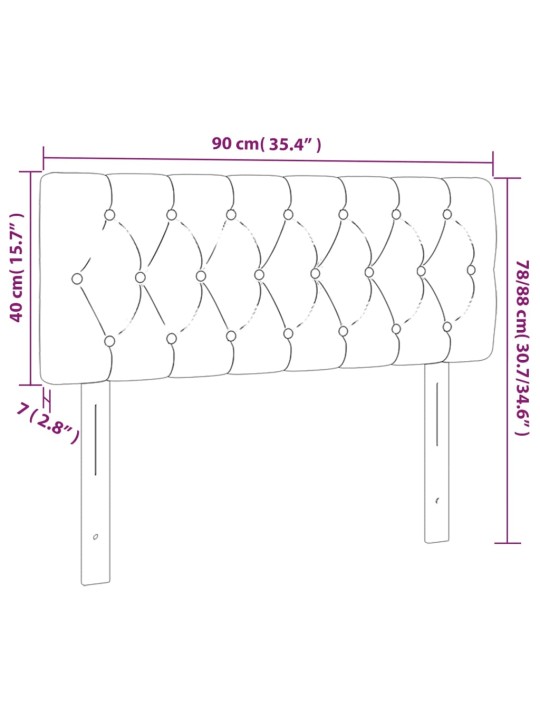Čelo postele s led tmavě modré 90 x 7 x 78/88 cm samet