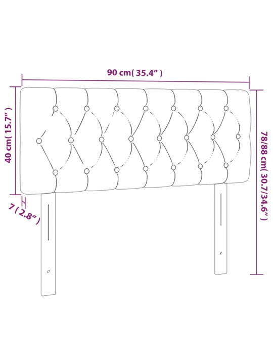 Čelo postele s led růžové 90 x 7 x 78/88 cm samet