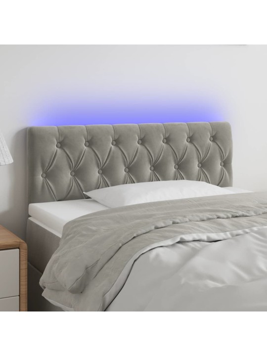 Čelo postele s led světle šedé 100 x 7 x 78/88 cm samet