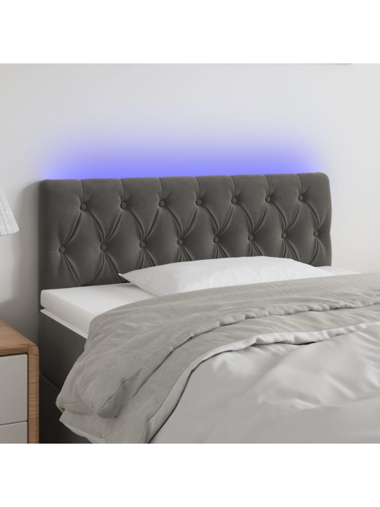 Čelo postele s LED tmavě šedé 100 x 7 x 78/88 cm samet