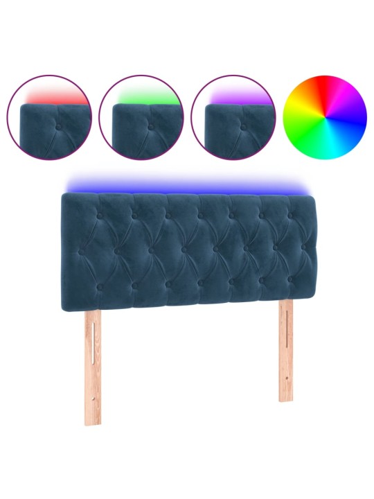 Čelo postele s led tmavě modré 100 x 7 x 78/88 cm samet