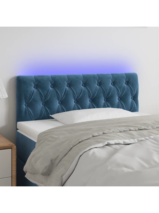 Čelo postele s led tmavě modré 100 x 7 x 78/88 cm samet